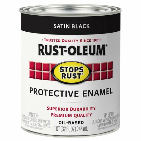 RUST-OLEUM Stops Rust Brush Paint, Black Satin Quart 100 VOC 353589